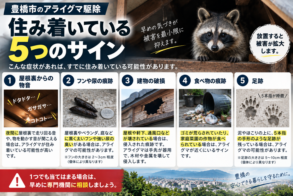 アライグマ侵入時のサインを解説する図解