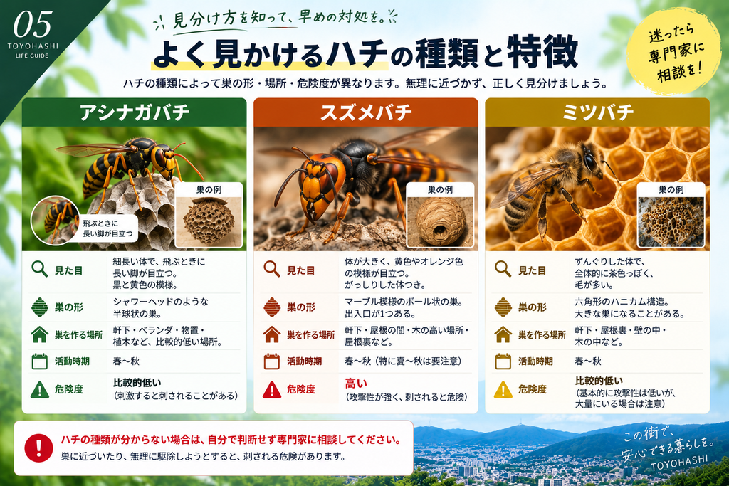 ハチの種類を説明する画像