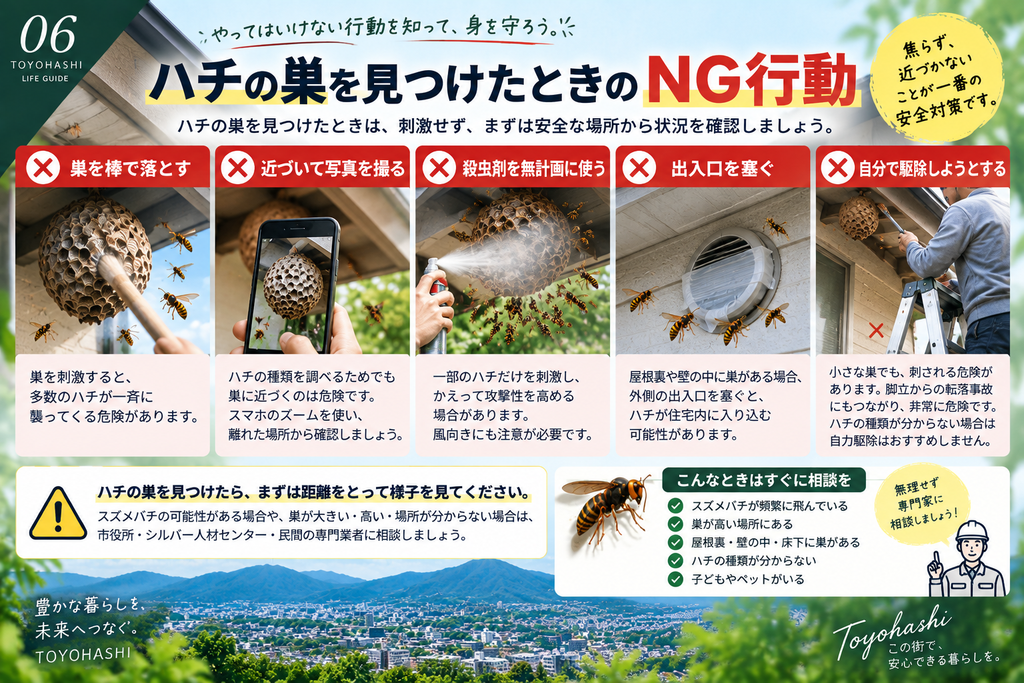 ハチの巣の危険性と注意点の説明画像