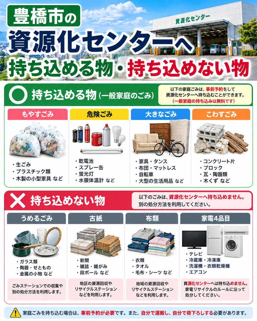 豊橋市資源化センターへ持ち込める物と持ち込めない物の図解